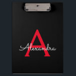 Red Black Script Girly Monogram Name Clipboard<br><div class="desc">Black and Red Monogram Name Planning Clipboard. This makes the perfect sweet 16 birthday,  wedding,  bridal shower,  anniversary,  baby shower or bachelorette party gift for someone that loves glam luxury and chic styles.</div>