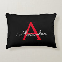 Red Black Script Girly Monogram Name