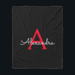 Red Black Script Girly Monogram Name Fleece Blanket<br><div class="desc">Red and Black Faux Script Monogram Add Your Own Name Fleece Blanket. This makes the perfect sweet 16 birthday,  wedding,  bridal shower,  anniversary,  baby shower or bachelorette party gift for someone that loves glam luxury and chic styles.</div>