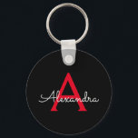 Red Black Script Girly Monogram Name Key Ring<br><div class="desc">Black and Red Simple Script Monogram Name Keychains (Key Chain). This makes the perfect sweet 16 birthday,  wedding,  bridal shower,  anniversary,  baby shower or bachelorette party gift for someone that loves glam luxury and chic styles.</div>