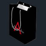 Red Black Script Girly Monogram Name Medium Gift Bag<br><div class="desc">Black and Red Simple Script Monogram Name Gift Bag. This makes the perfect sweet 16 birthday,  wedding,  bridal shower,  anniversary,  baby shower or bachelorette party gift bag for someone that loves glam luxury and chic styles.</div>
