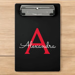 Red Black Script Girly Monogram Name Mini Clipboard<br><div class="desc">Black and Red Name Planning Clipboard. This makes the perfect sweet 16 birthday,  wedding,  bridal shower,  anniversary,  baby shower or bachelorette party gift for someone that loves glam luxury and chic styles.</div>