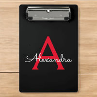 Red Black Script Girly Monogram Name