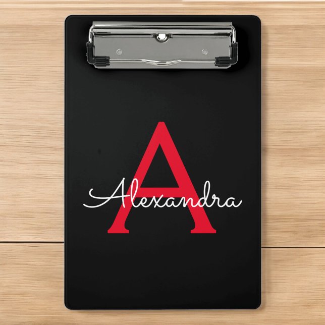 Red Black Script Girly Monogram Name Mini Clipboard (Creator Uploaded)