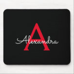 Red Black Script Girly Monogram Name Mouse Mat<br><div class="desc">Red and Black Monogram Add Your Own Name Mousepad (Mouse Pad). This makes the perfect sweet 16 birthday,  wedding,  bridal shower,  anniversary,  baby shower or bachelorette party gift for someone that loves glam luxury and chic styles.</div>
