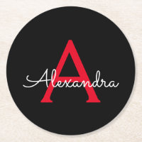 Red Black Script Girly Monogram Name