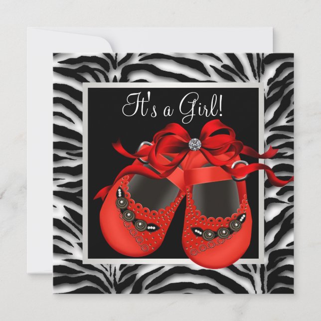 Red Black Shoes Red Zebra Baby Girl Shower Invitation (Front)