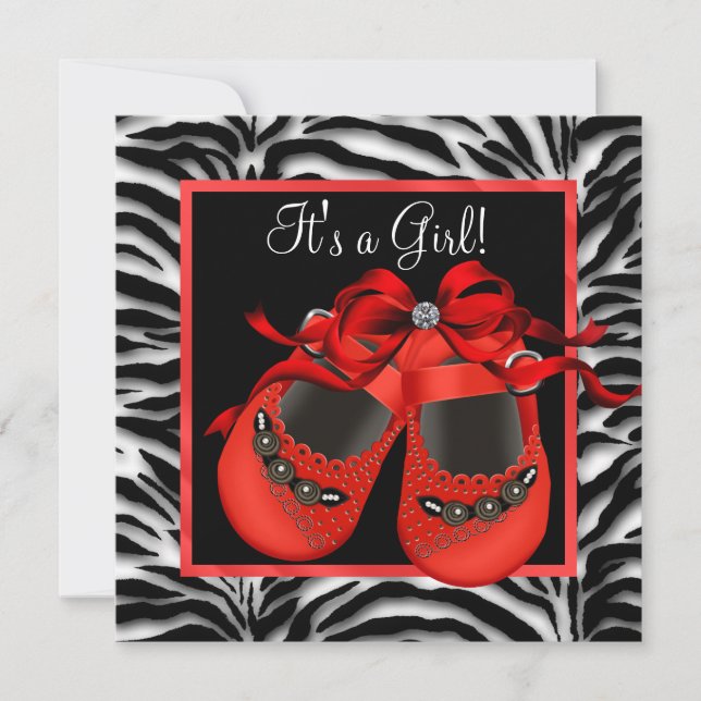 Red Black Shoes Red Zebra Baby Girl Shower Invitation (Front)