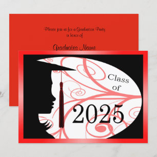 Red & Black Silhouette 2025 Graduation Party Invitation