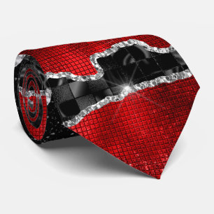 Red black silver agate glitter marble look elegant tie