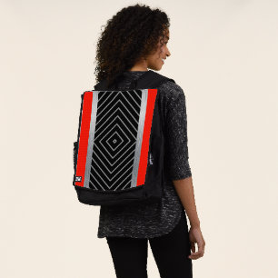 Red, black, silver and white stripes backpack