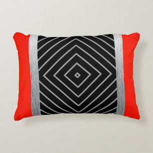 Red, black, silver and white stripes throw pillow