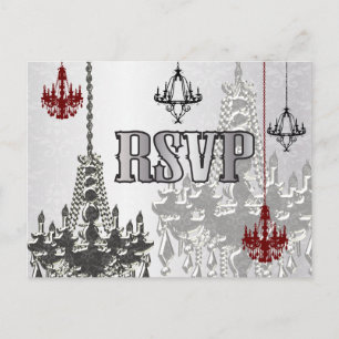 Red, Black & Silver Chandelier RSVP Postcards