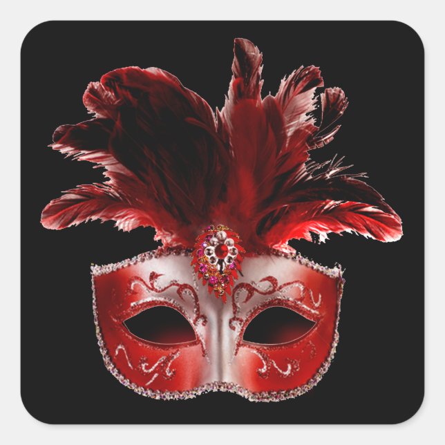 Red Black & Silver Masquerade Party Sticker (Front)