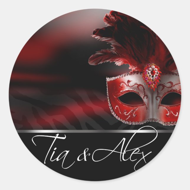 Red Black & Silver Masquerade Party Sticker (Front)