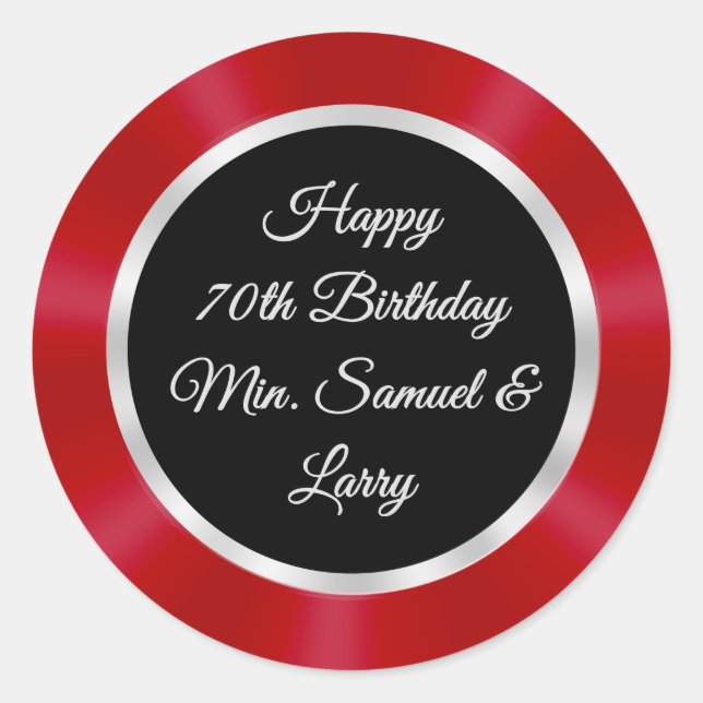 Red, Black, Silver, Samuel 70th Birthday Stickers (Front)