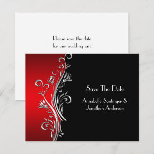 Red Black Silver Swirls Wedding RSVP Invitation