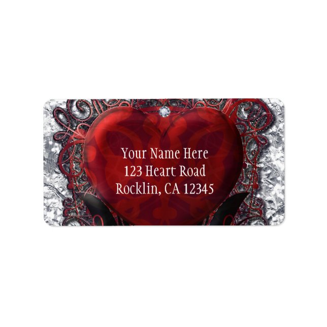 Red Black Silver Valentine Heart Gothic Romance Label (Front)