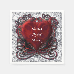 Red Black Silver Valentine Heart Gothic Romance Napkin