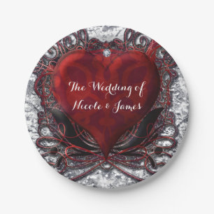 Red Black Silver Valentine Heart Party Paper Plate