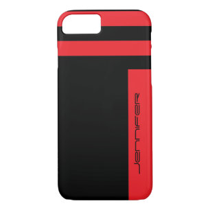 Red Black Simple Minimalist Stripe with Name iPhone 8/7 Case