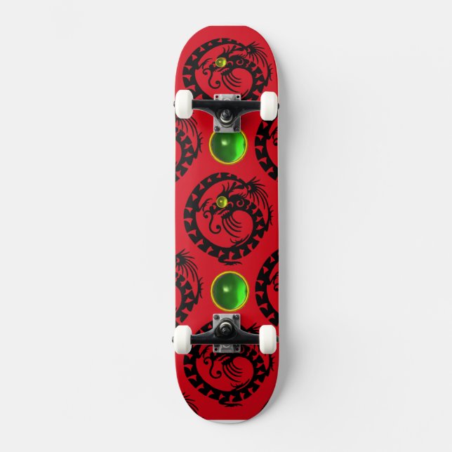 RED BLACK SNAKE  DRAGON ,Green Emerald Skateboard (Front)