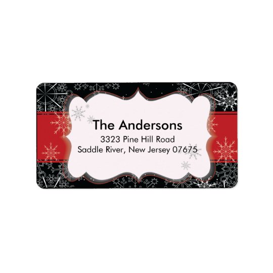 Red Black Snowflake Winter Holiday Return Address Address Label