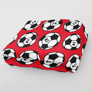Red Black Soccer Ball Number Pattern Fleece Blanket