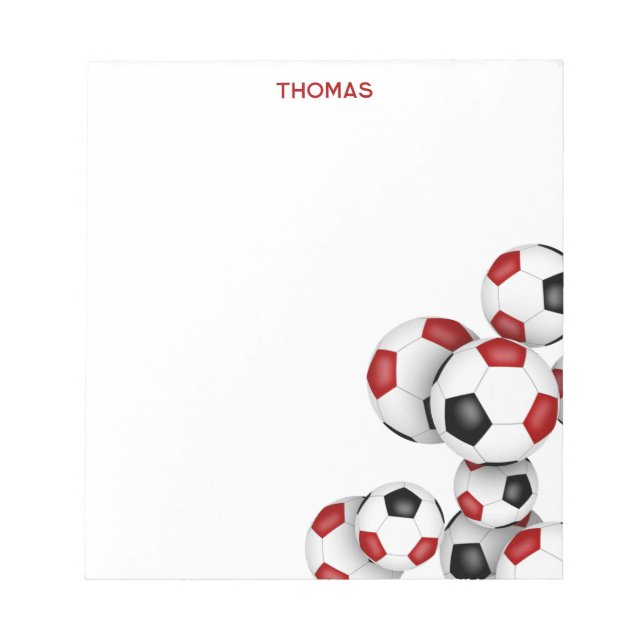 red black soccer balls accent custom name notepad (Front)