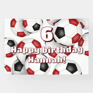 red black soccer balls kids birthday celebration banner