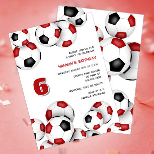 red black soccer balls kids birthday party invitation