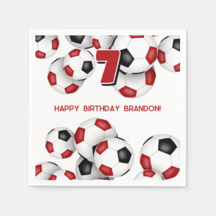 red black soccer balls kids birthday party napkin
