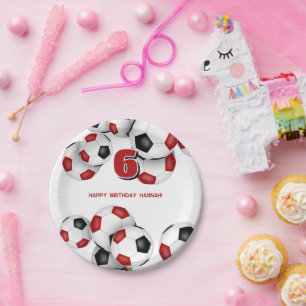 red black soccer balls kids birthday party paper plate