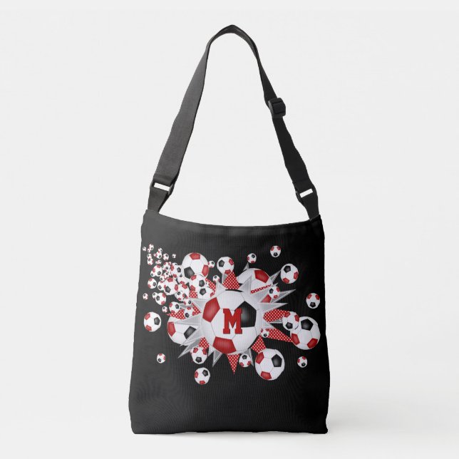 red black soccer balls stars monogrammed crossbody bag (Front)