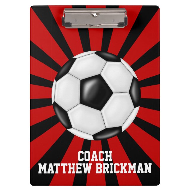 Red Black Soccer Coach Team Clipboard (Front)
