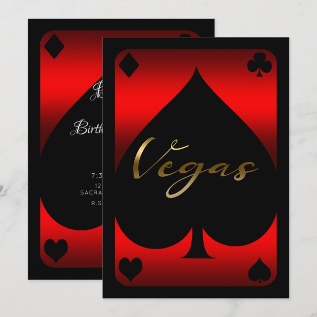 Red & Black Spade Casino Las Vegas 21st Birthday Invitation (Front/Back)