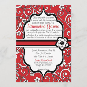 Red & Black Spanish Quinceañera Invitation