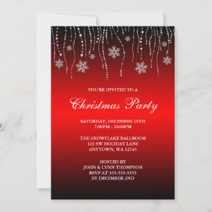 Red Black Sparkle Snowflakes Christmas Party Invitation