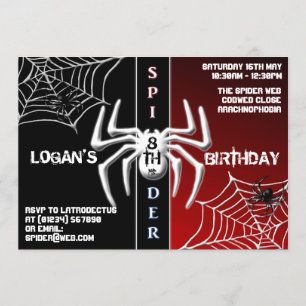 Red & Black Spider Birthday Invitations