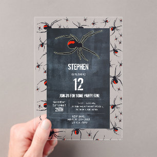 Red & Black Spider Birthday Party Theme Acrylic Invitations