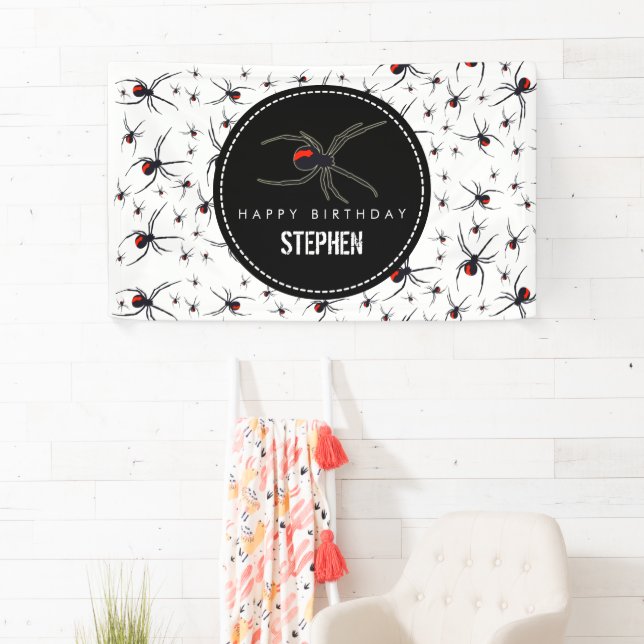 Red & Black Spider Birthday Party Theme  Banner (Insitu)