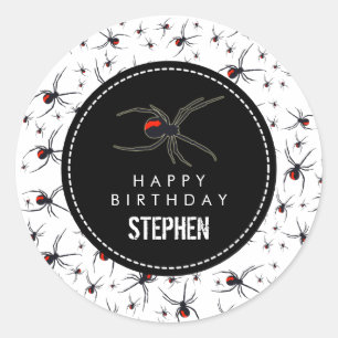 Red & Black Spider Birthday Party Theme  Classic Round Sticker