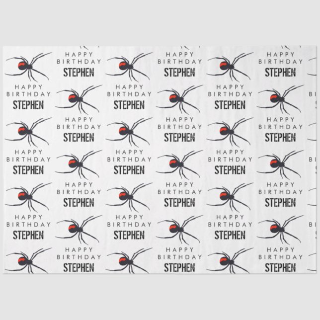 Red & Black Spider Birthday Party Theme & Name Tissue Paper (Front)