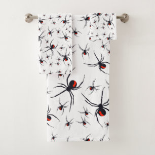 Red & Black Spider Pattern Bath Towel Set