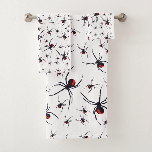 Red & Black Spider Pattern  Bath Towel Set (Insitu)