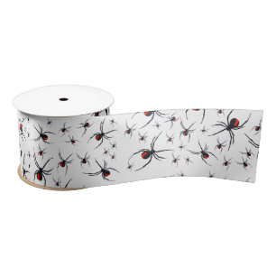 Red & Black Spider Pattern Satin Ribbon