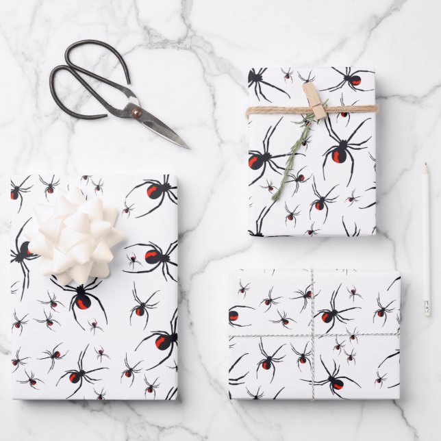 Red & Black Spider Pattern  Wrapping Paper Sheet (Front)