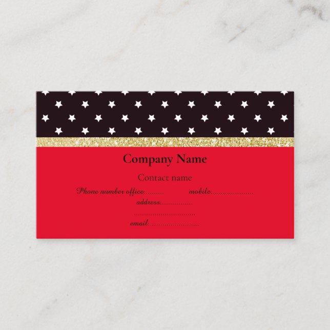 RED BLACK STAR BOW BUSINESS CARD GOLD (Front)
