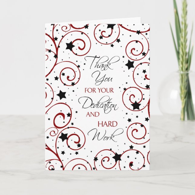 Red Black Stars Employee Anniversary Card (Front)