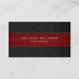 Red & Black Stitched Leather Texture Business Card